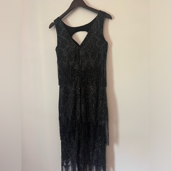 Black and Silver Fringe Midi Dress - Picture 5 of 6